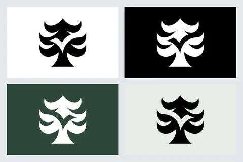 Minimalist Tree Logo Icon Set Design Stock Illustration