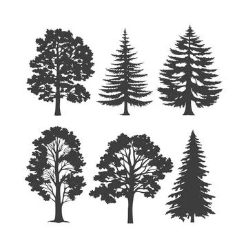 Minimalist Tree Silhouette Vector Art Set Ideal for Nature, Environment, an.. Stock Illustration