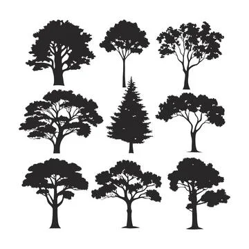 Minimalist Tree Silhouette Vector Art Set Ideal for Nature, Environment, an.. 스톡 일러스트