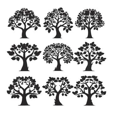 Minimalist Tree Silhouette Vector Art Set Ideal for Nature, Environment, an.. 스톡 일러스트