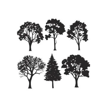Minimalist Tree Silhouette Vector Art Set Ideal for Nature, Environment, an.. Stock Illustration