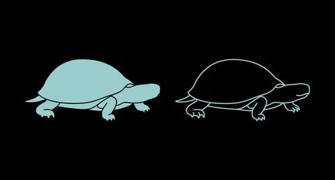 Minimalist turtle illustration with solid silhouette and line art Stockillustratie