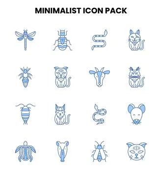Minimalist Two Color Blue Design Icons Pack Stock Illustration
