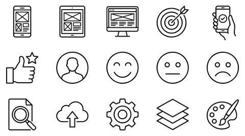 Minimalist user experience interface design icons set vector illustration Illustration