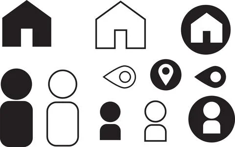 Minimalist User Interface Vector Icons with Home, Person, Eye, and Location Stock Illustration