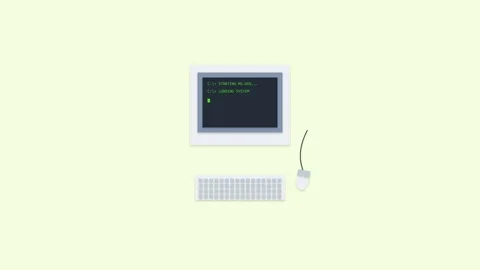 Minimalist vector animation of old computer booting up Stock Footage 346805864