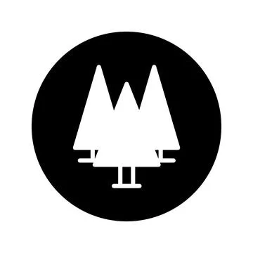 Minimalist vector art displaying three pine trees forming a forest on a cir.. 스톡 일러스트