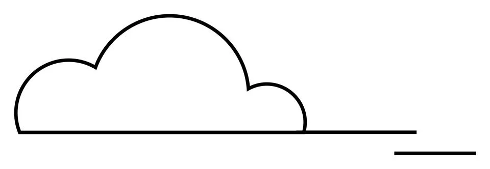A minimalist vector drawing of a cloud in black outline, accompanied by a hor Illustrazione stock
