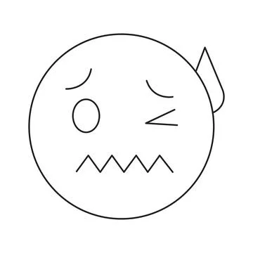 Minimalist Vector Drawing of Winking Face with Sweat Drop Contour for Healt.. Stock Illustration