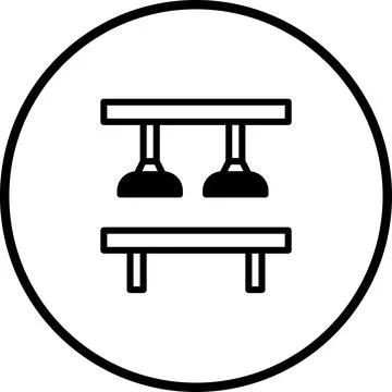 Minimalist Vector Graphic: Press Machine Icon in Black and White Circular F.. Stock Illustration
