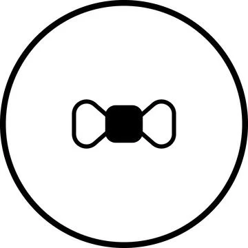 Minimalist vector graphic: symmetrical bow tie within a circle outline desi.. Ilustración de archivo