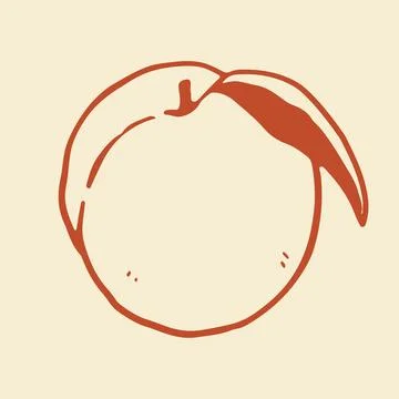 Minimalist vector graphic of a whole peach with a small leaf. This artistic Stock Illustration