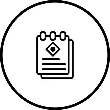 Minimalist Vector Icon of a Notebook with Diamond Shape Inside a Black Circle Stock Illustration