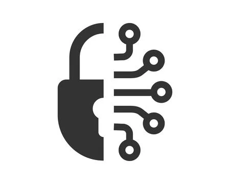 Minimalist vector icon of a padlock merged with a circuit board. Represents.. Stock Illustration