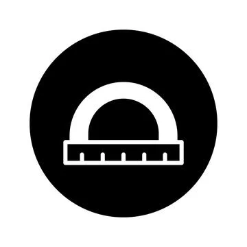Minimalist vector icon of a protractor in black and white educational tool .. 库存插图