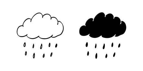 A minimalist vector icon set depicting a hand drawn rainy cloud, perfect fo.. Stock Illustration