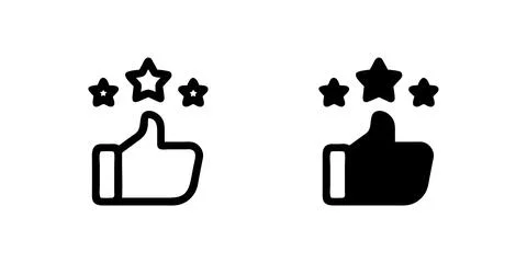 A minimalist vector icon set featuring five stars and thumb-up symbols, per.. Illustrazione stock