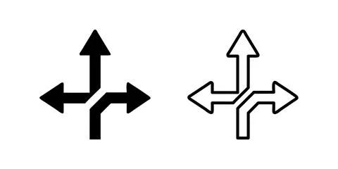 A minimalist vector icon set featuring three-way direction arrows, perfect .. Stock Illustration