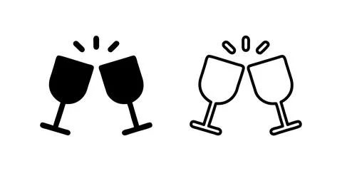 A minimalist vector icon set featuring clinking glasses, perfect for celebr.. Stock Illustration