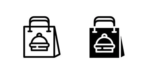 A minimalist vector icon set featuring food bags, perfect for takeaway and .. Stock Illustration