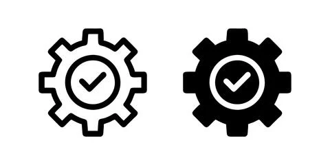 A minimalist vector icon set featuring gear tick symbols, perfect for techn.. Stock Illustration