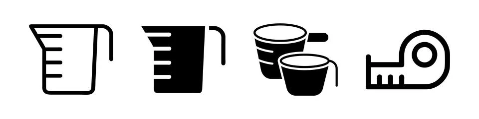 A minimalist vector icon set featuring measuring tape and measuring cup sym.. Stock Illustration