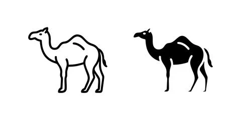 A minimalist vector icon set showcasing camels, perfect for desert, travel,.. Stock Illustration