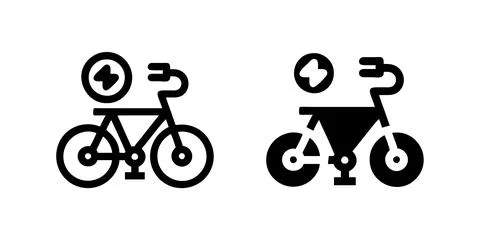 A minimalist vector icon set showcasing electric bikes, perfect for eco fri.. Stock Illustration