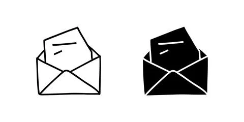 A minimalist vector icon set showcasing an envelope with a letter peeking o.. Stock Illustration