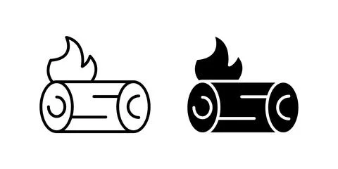 A minimalist vector icon set showcasing firewood logs, perfect for camping .. Stock Illustration