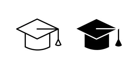 A minimalist vector icon set showcasing graduation caps, perfect for educat.. Stock Illustration