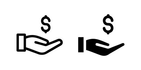 A minimalist vector icon set showcasing a hand giving a dollar, perfect for.. Stock Illustration