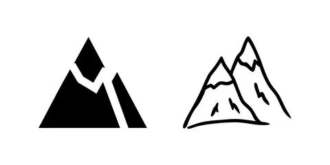 A minimalist vector icon set showcasing mountain symbols, perfect for natur.. Stock Illustration