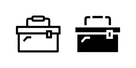 A minimalist vector icon set showcasing toolboxes, perfect for construction.. Stock Illustration