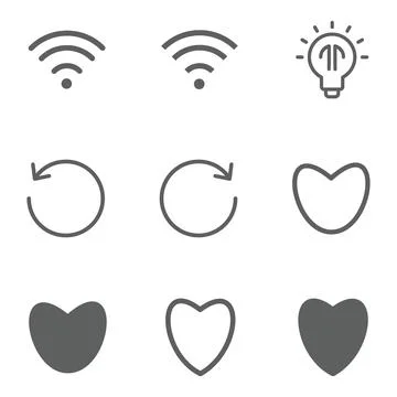Minimalist Vector Icon Set - Wi-Fi Lightbulb Refresh Heart Symbols Illustration