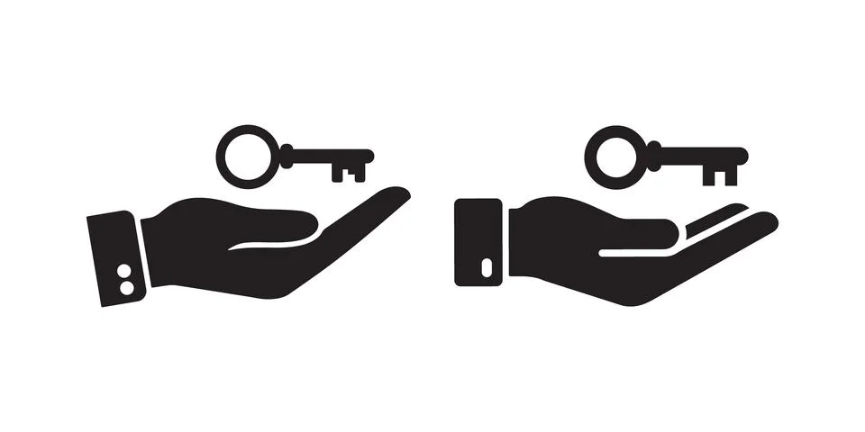 Minimalist Vector Icon of Two Hands Holding Keys Illustrazione stock