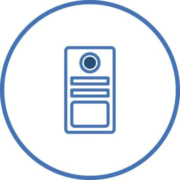 A minimalist vector illustration of a computer tower inside a circle emblem Stock Illustration