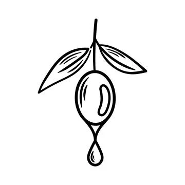 A minimalist vector illustration featuring an olive and a droplet of oil. The Stock Illustration