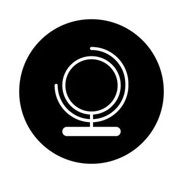 A minimalist vector illustration of a globe in a black circle representing .. Stock Illustration