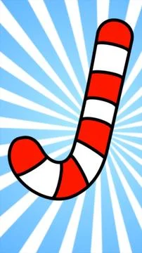 Minimalist vector illustration of a red and white candy cane on a blue radi.. Stock Illustration