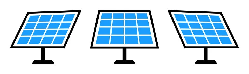 Minimalist vector illustration of three solar panels on individual stands. Stock Illustration