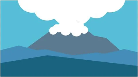 Minimalist vector illustration of a volcanic eruption with smoke cloud, eru.. Stock Illustration