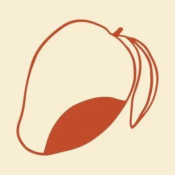 A minimalist vector illustration of a whole mango with a single leaf. This Stock Illustration