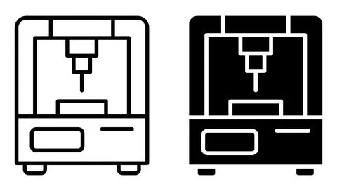 Minimalist Vector Illustrations of 3D Printer in Black and White Styles Stock Illustration