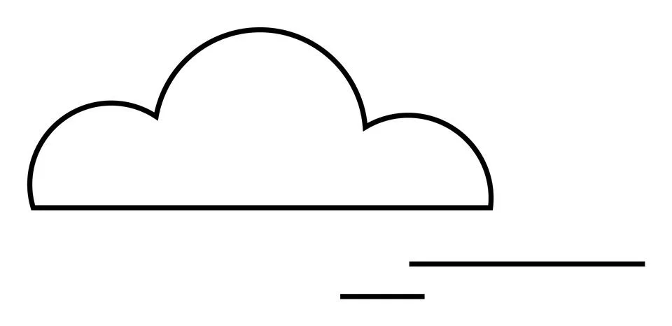 A minimalist vector image showing a cloud outlined in black with two horizont Stock Illustration