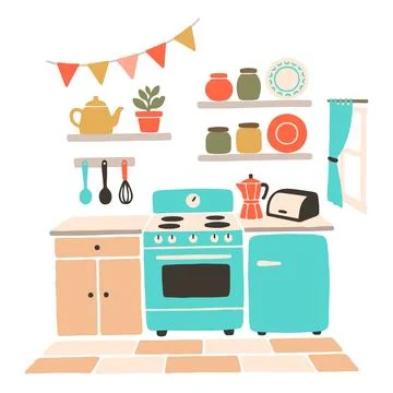 Minimalist vector kitchen interior Stock Illustration