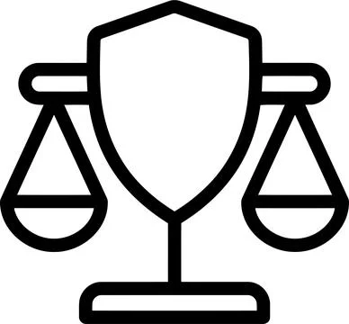 A Minimalist Vector Line Icon Featuring A Shield Combined With A Balance Sc.. Illustrazione stock