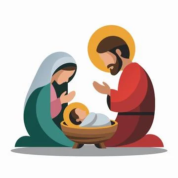 Minimalist vector nativity scene with mary, joseph and baby jesus Stock Illustration