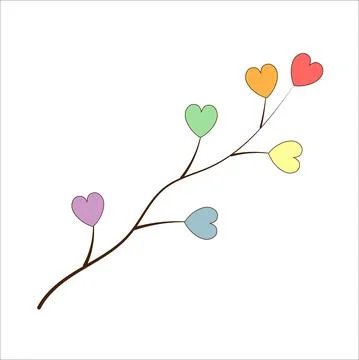Minimalist vector sticker on LGBT using branch with hearts in rainbow pastel Stock Illustration