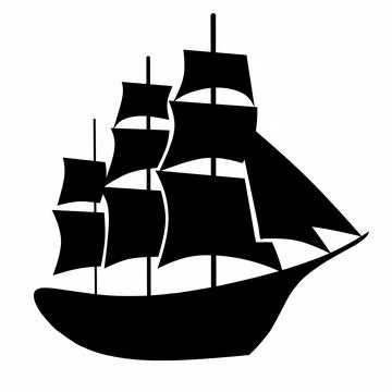Minimalist Vector Style Ancient Sailing Ship Silhouette: Classic Pirate Ship or  Stock Illustration
